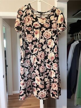 Fred David Black Mini Dress with Blush and Cream Floral Print